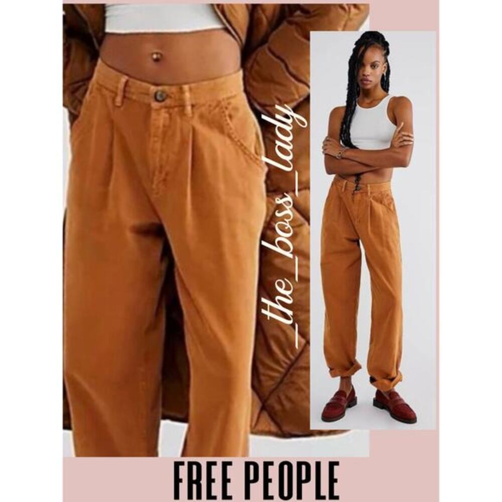 Free People pants chino trousers pleated boho cotton wide-leg 0